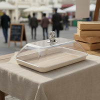 Rectangular Tray with Clear Lid Versatile Food Display Platter with Cover Decorative Handle Pastry Storage Box for Market Stalls, Buffets, Parties