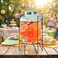 Water Dispenser with Metal Stand, Thickened Glass Jar Drink Dispenser for Iced Tea, Single Layer Glass Beverage Bar Server with Stainless Spigot