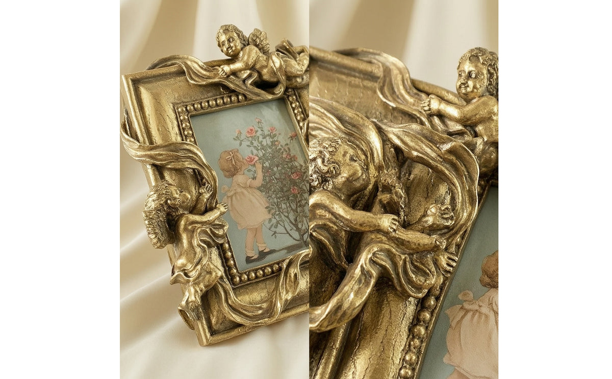 Photo Frame with Angel Figures Ornate Angel Frame Intricate for Entryway