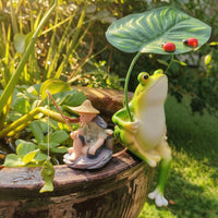 Frog Figurine with Leaf Umbrella Glossy Frog Statue with Leaf Umbrella Creative Decor for Gardeners, Collectors, Garden, Patio, Aquarium