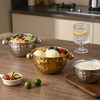 Hammered Stainless Steel Bowl with Handles, Flat Bottom Mixing Bowl for Home Kitchen, Large Salad Bowl and Washing Bowl for Prep and Serving Adults
