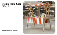 Foldable Market Stall Optional Wheels Wooden Vendor Cart with Canopy Easy In Stand Tion Wooden Merchant Stand with Awning for Craftsmen, Kids