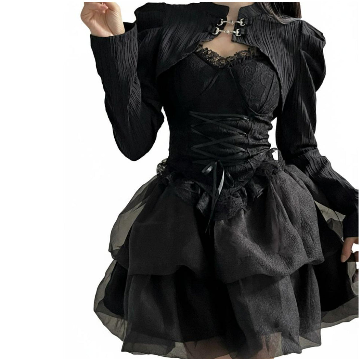 Built-in Chest Pads Gothic Two-Piece Dress Waist-Cinching Corset Top and Tutu Skirt Set Adjustable Straps Corset and Skirt Set for Cosplayers, Teens, Performers, Birthday Celebrations, Themed Parties, Cosplay Events, Nightclubs