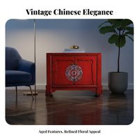Vintage aesthetic Hand-Painted Floral Cabinet Distressed Finish Household Furniture Traditional Hardware Accent Chest Sturdy Construction for Homeowners, Interior Designers, Apartment Dwellers, Bedroom, Living Room, Entryway, Dining Area