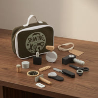 Zipper Closure Wooden Barber Play Set Top Handle Wooden Hairdressing Set Portable Hairdresser Role Play Kit