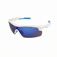 Close-Fitting Mirrored Visor Sunglasses Blue Accents Curved-Around Sports Sunglasses Lightweight Athletic Curved-Around Shades for Cycling, Training, Skating