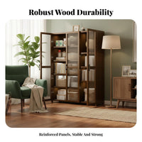 Glass Door Corner Shelving Unit Floor-Standing Tall Corner Shelf Unit Space-Saving bookshelf Sturdy Construction for Book Lovers, Apartment Dwellers, Homeowners, Living Room, Study, Bedroom