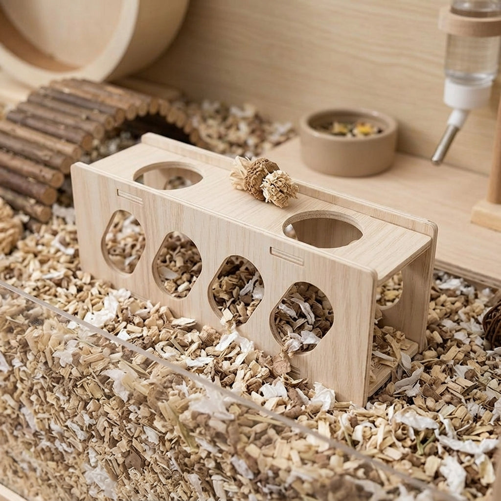 Curved Viewing Tunnel Hamster House, 20cm Wood Hideout for Hamster Accessories, Chewable Small Rodent Burrow and Play Tunnel