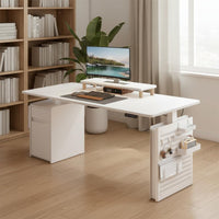 Twin Engine System Solid Wood Sit Stand Desk Quiet Operation Electric Standing Desk Spacious Desktop Height Adjustable Workstation Rounded Corners for Study Room