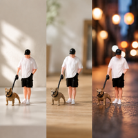 Miniature Figurine Man Walking Shar Pei Dog for Diorama Decoration