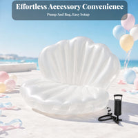 Translucent White Shell-Shaped Pool Lounger Scalloped Inflatable Shell Lounger Upright Backrest Seashell Pool Buoyant Lounger Spherical Accent
