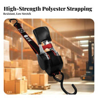 High-Strength Strap Retractable Ratchet Strap Tangle Tangle-Resistant Ratchet Cargo Strap with Hooks Ergonomic Handle for Vehicle, Trailers