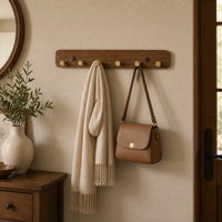 3 Hooks Key Holder Wall Mount, Wooden Wall Mounted Coat Rack, Dark Wood Grain Chinese Trend Coat Hooks, Hat Rack for Mudrooms & Entryways