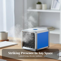 Portable Mini Air Chiller Cools and Humidifies Mini Air Chiller Humidifier Function Water Tank Cooling Fan for Office Workers, Students, Dorm Room