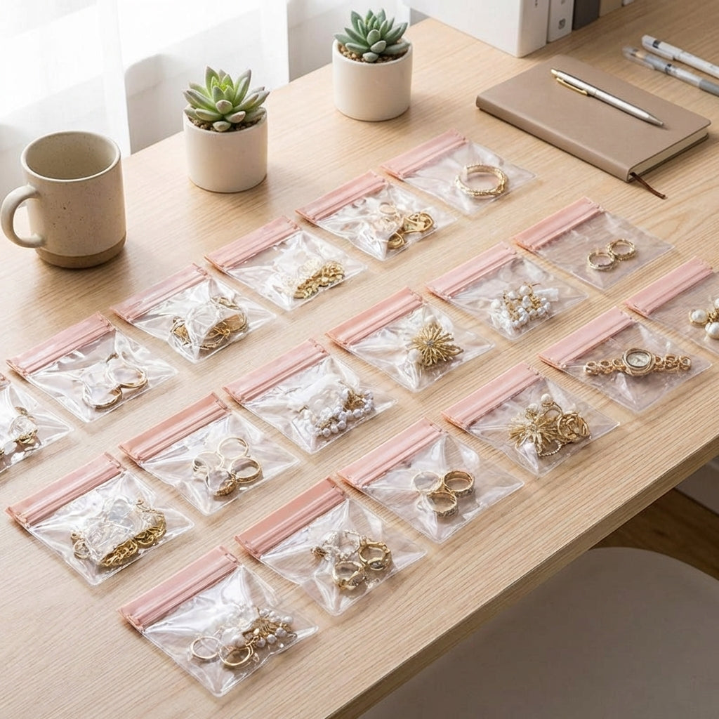 Anti-Oxidation Jewelry Storage Bags with Fold Over Seal, Earring Organizer with Designated Area for Necklace Storage