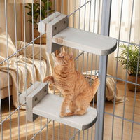 Solid Wood Wall Mounted Cat Steps and Shelf, Climbing Ladder Stairs for Indoor Cage Install, Space Saving Furniture
