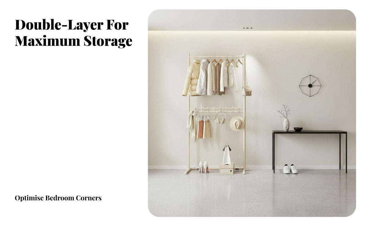 Large Capacity Floor Standing Clothes Rack Space-Saving Stand-Al Single Standing Clothes Rack Multi-Functional Stand-Al Single Standing Garment Organizer Heavy Duty for Students, Renters, Homeowners, Bedroom, Dorm Room, Entryway, Apartment