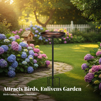 Vintage Wrought Avian Basin 2-in-1 Design Metal Pedestal Avian Bath Garden Decor Multi-Functional Fauna Accessory for Lawn