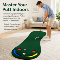 Expert Putting Green Mat, Indoor Outdoor Practice Mat for Home Garden, Flocked Fabric with Cup & Slope Feature