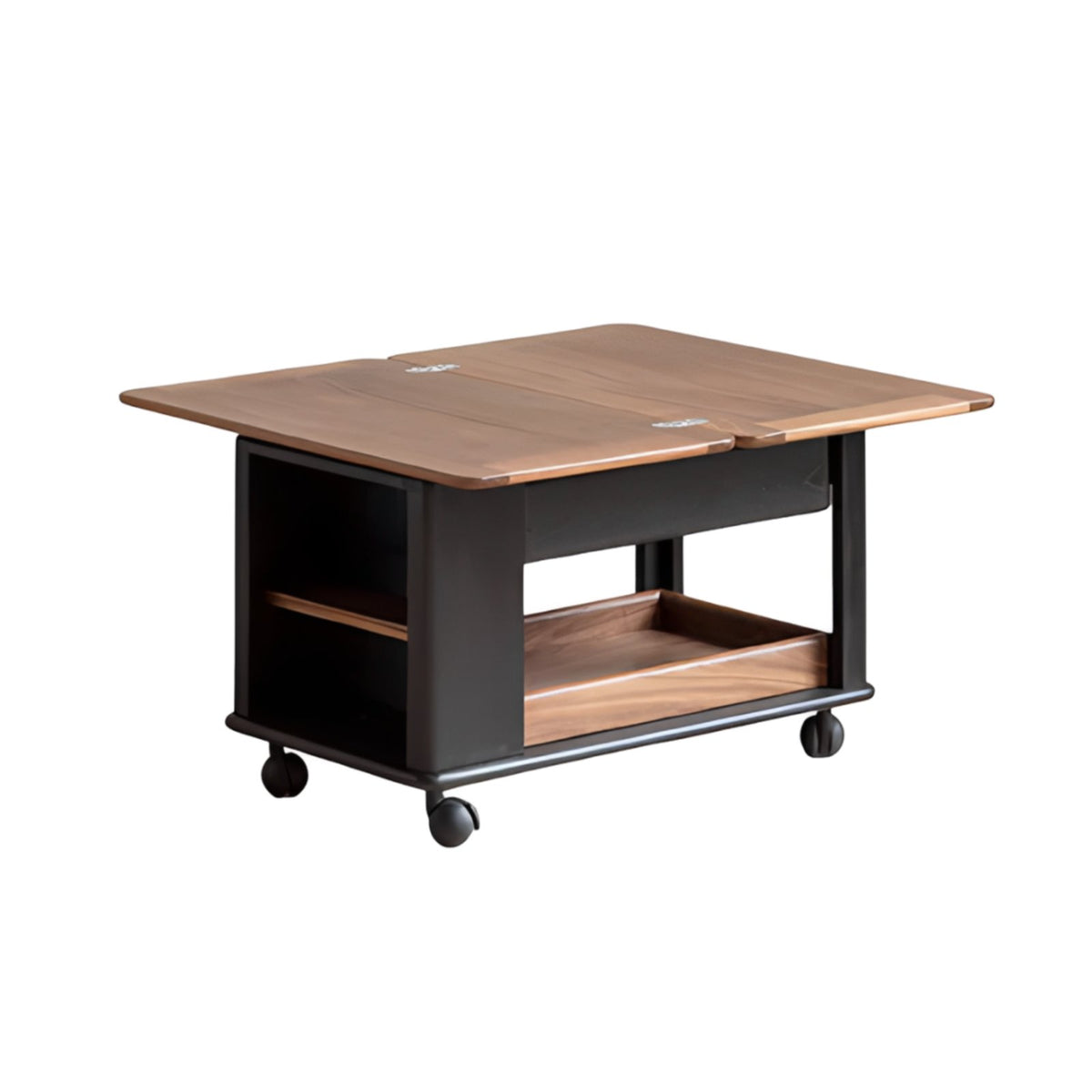 Space-Saving 2-Tier Rolling Tea Trolley Multi-Functional 2-Tier Rolling Cart Rotating Top Side Table Mobile with casters for Apartment Dwellers, Entertainers, Office Workers, Living Room, Bedroom, Kitchen, Balcony