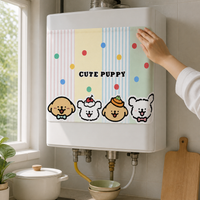 Cartoon Dog Pattern Kitchen Curtain for Water Heater and Pipe Concealment