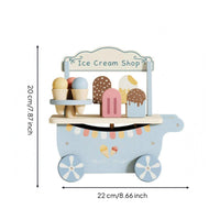 Wooden Ice Cream Cart Rolling Wheeled Ice Cream Cart Interactive Play Plaything