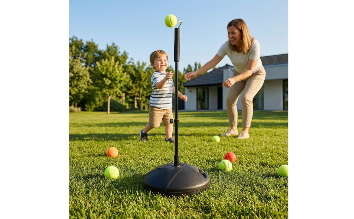 Stable Tennis Practice Aid with Adjustable Pole Portable Tennis Practice Aid with Weighted Base for Beginners, Students, Backyard, Home, School Court