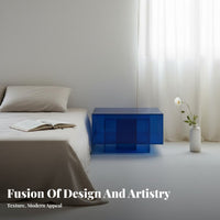 Klein sapphire Gradient Acrylic Cube Table Light Luxury aesthetic space-saving End Table Modern Design Nightstand Square Shape for Home Decorators, Apartment Dwellers, Living Room, Bedroom, Lounge Area, Small Spaces