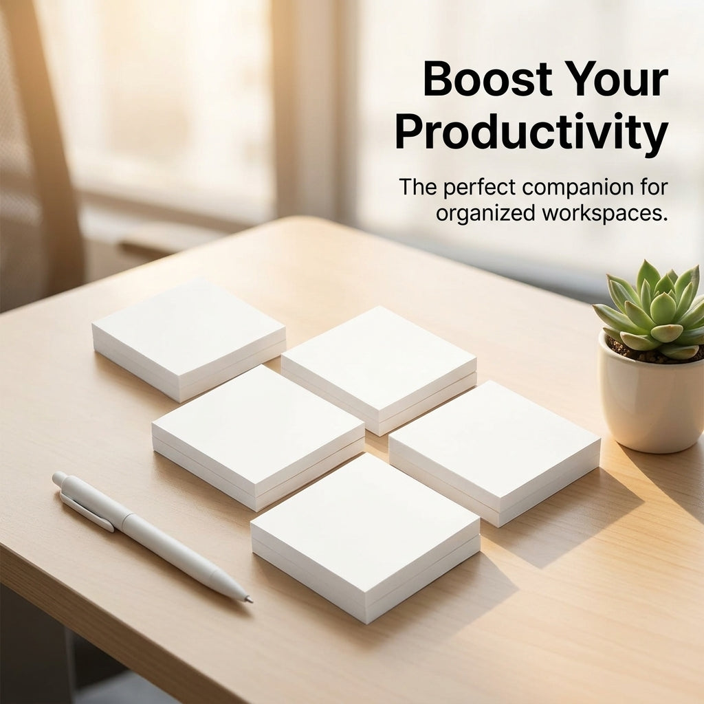 Sticky Notes Blank White for Office and Students, Removable Repositionable Self Pads for Note Taking, 80 Sheets, 3x3 Inches Paper Material