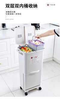 Japanese Style Kitchen Trash Can with Lid, Large, Odor-Proof, Dual-Layer Wet/Dry Separation, Dual Inner Buckets