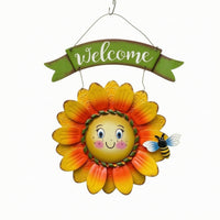 Hanging Floral Welcome Sign 3D Iron Welcome Plaque Rustic Placa Colgante De Metal Farmhouse for Front Porch, Entryway, Garden, Patio