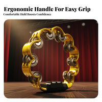 Double Row Tinkle Tambourine Crisp Percussive Sound Double Row Tambourine Easy to Blooming Design Shaped Hand Bell for Children, Beginners, KTV