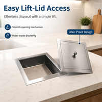 Built-in Flush Trash Can Lid, Round Drop-in Countertop Waste Disposal Grommet, Stainless Steel for Commercial Cafe Counter