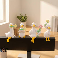 4 Pieces Duck Figurine Adorable Duck Ornament Mini Desk Decor for Office, Car Dashboard