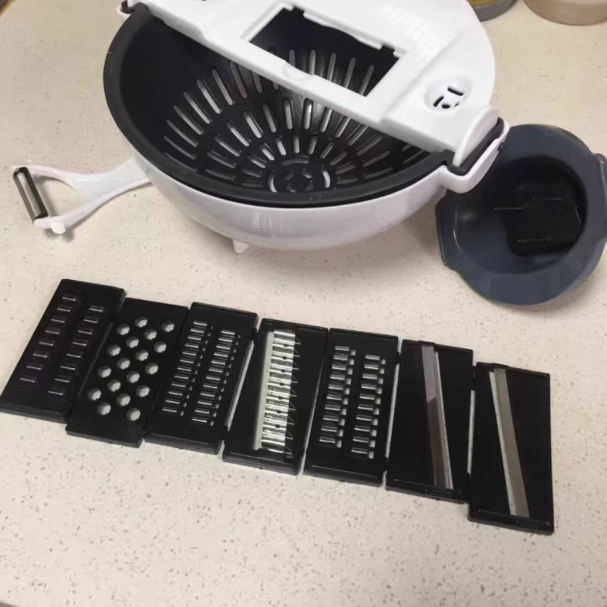 Multifunctional Vegetable Cutter Stainless Steel Mandoline Cutter with Drain Basket Salad Preparer Bowl Non-Slip Base