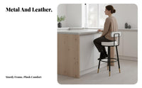 Nordic Design Upholstered High Stool with Low Back Minimalist Design Bar-Height Chair Ergonomic Backrest Seating Furniture Sturdy Construction for Adults, Homeowners, Business Owners, Kitchen Island, Restaurant, Dining Room, Lounge