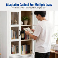 Hardwood Display Cabinet, Glass Door Storage, Modern Minimalist Wall-Mounted Shelving for Living Room