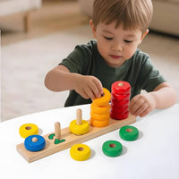 Early Learning Wooden Peg Hoop Stacker Solid Wood Wooden Number Counting Stacker Vibrant Colors Child-Centered Number Game Board Hand-Eye Coordination for Toddlers, Preschoolers