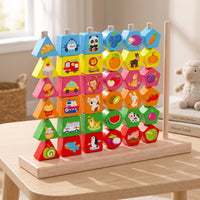 Child-Centered Wooden Peg Board Bead Game Educational Wooden Bead Sequencing Toy Colorful Matching Shape Stacker Preschool for Kindergarten