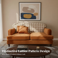 Vintage Design Plaid and plush fabric Settee Removable Cover Loveseat two-tone Design Two-Seater Couch Space-Saving for Homeowners with Small Spaces, Apartment Dwellers, Young Adults, Lounge Area, Studio Flat, Bedroom