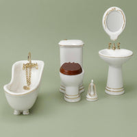 1/12 Dollhouse Lavatory Set Gold Trim Miniature Ceramic Lavatory Set Detailed Finish
