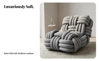 Braided Armchair Woven Design Braided Tube Armchair Modern Look and Feel Lounge Chair for Interior Decorators, Adults, Living Room, Bedroom