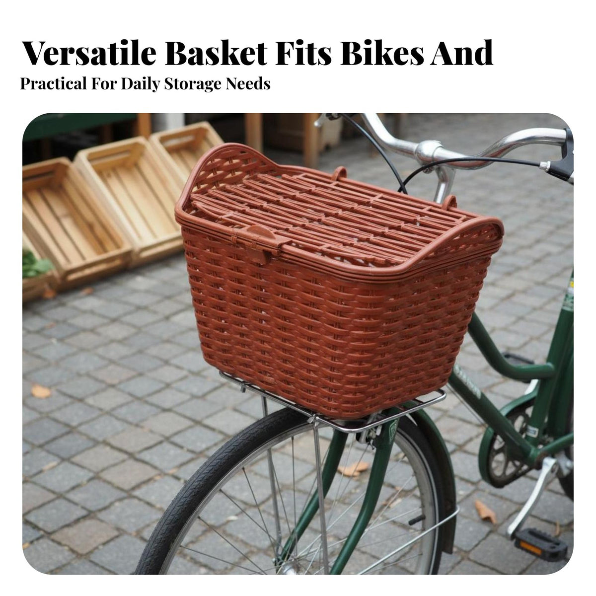 Bike Basket with Lid Retro Design Cycle Basket Easy to Clean for Shoppers, Commuters, Commuting, Leisure Rides