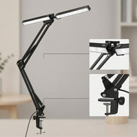 Adjustable LED Desk Lamp with Clamp Articulated twinHead Desk Lamp Flexible Work Light areaSaving for Crafters, Students, Nail Technicians, Home Office, Workbench