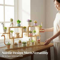 Multi-Tier Plant Shelf Solid Wood Wooden Stand Space Saving Desktop Plant Organizer for Balcony, Living Room, Office