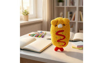Zigzag Embroidery Soft Creature Writing Utensil Case Embroidered Creature Face Writing Utensil Case Yellow Stationery Bag Red Pull