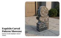 Chinese Drum Stone Auspicious Design Bluestone Sculpture Weather Resistant Antique Entrance Accent Ornament for Homeowners, Collectors, Courtyard