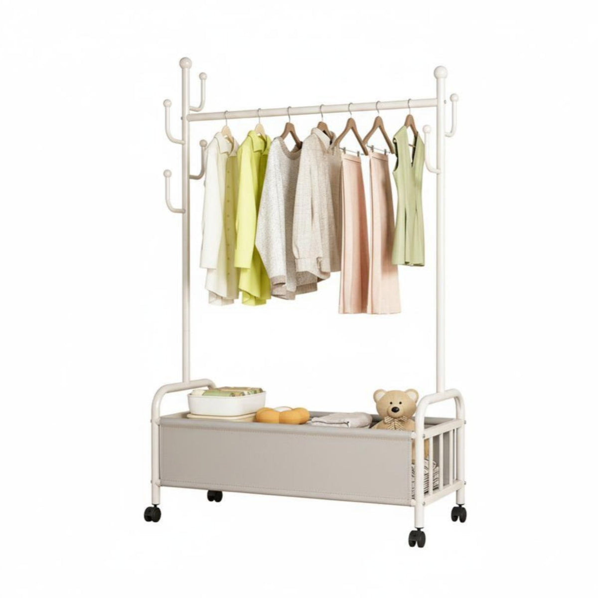 Multi-Functional Clothes with Shoe storage-efficientSaving Garment Rack Stable Design Clothing Stand sturdyDuty for Students, Renters, householders, Bedroom, Dorm Room, Entryway, Balcony