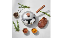 Steel Pan with Lid Versatile Uncoated Skillet with Wood Handle for Kitchen
