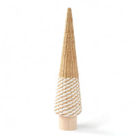 Woven Cone Tree with Wooden Base Minimalist Christmas Tree Decoration Rustic Holiday Accent Handmade for Windowsill